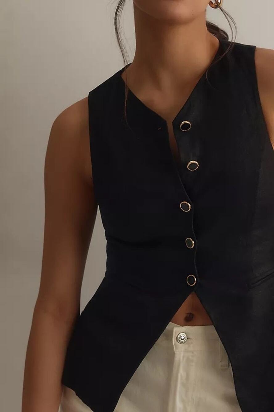 Reformation Aspen Linen Vest Top in Black - Size 12